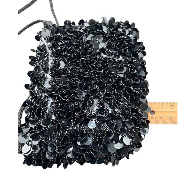 Vintage Black Sequin & Beaded Bag Evening Purse Strap Crossbody Zip Close EUC - Picture 3 of 9